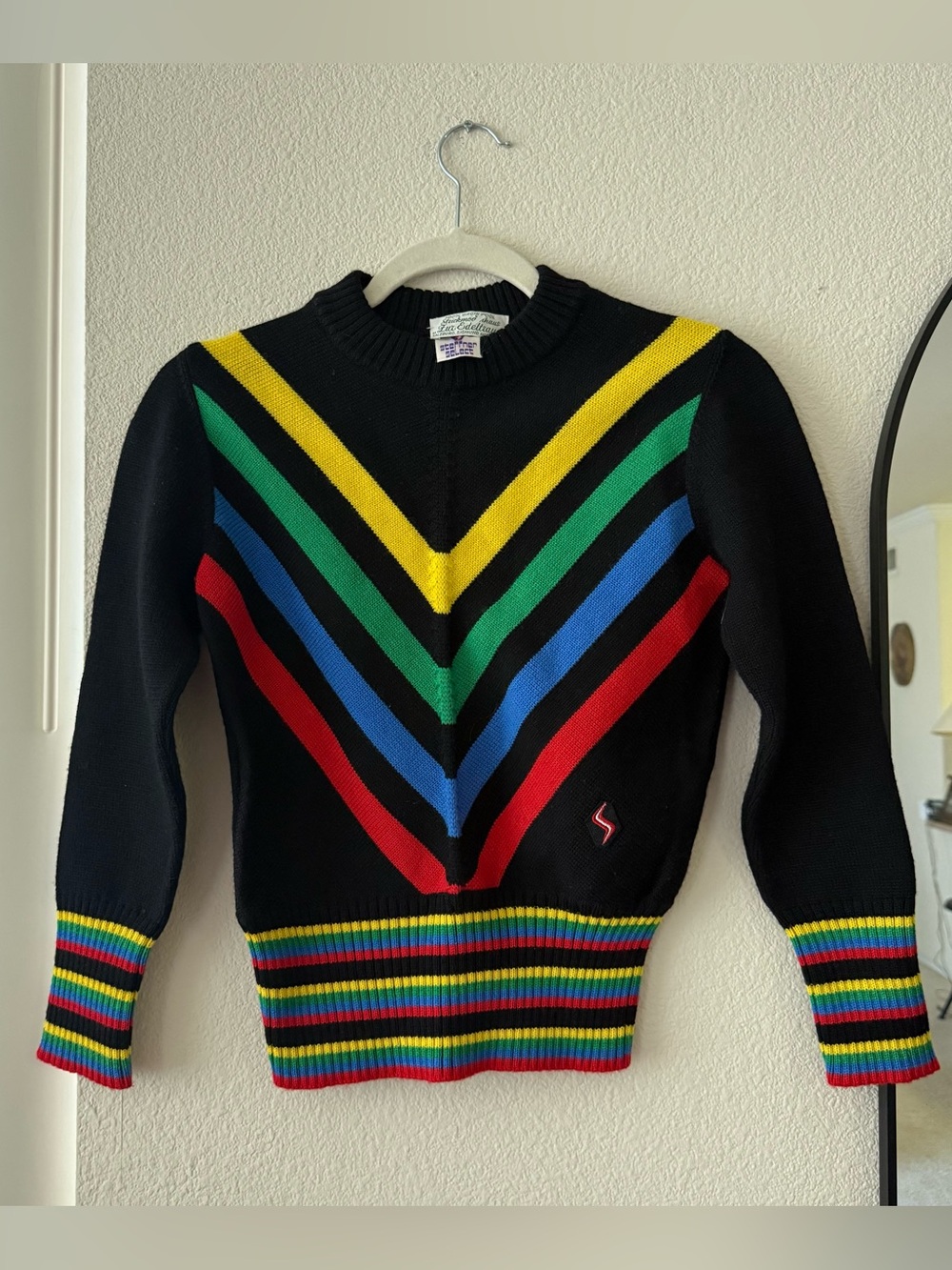 Vintage Black Rainbow Chevron Sweater - Women's
